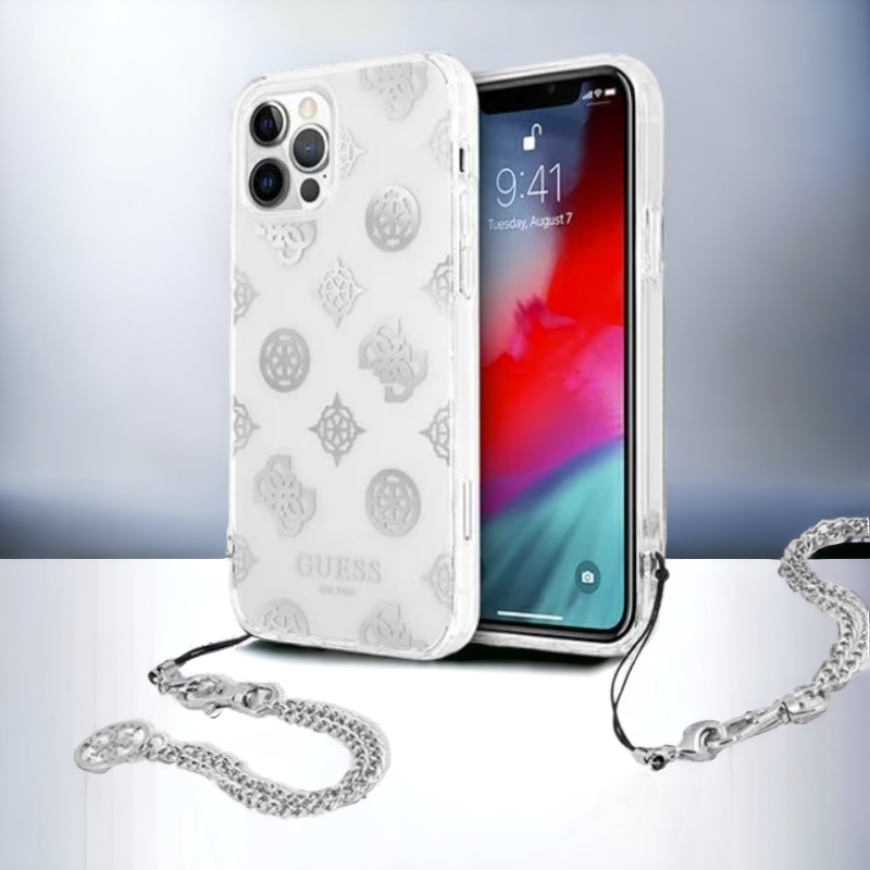 Ovitek Guess "Peony Chain" za iPhone 12 Pro Max (GUHCP12LKSPESI) – Srebrna / PC