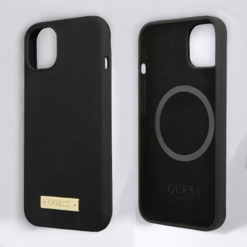 Silikonski ovitek Guess "Logo Plate" za iPhone 13 Pro z MagSafe tehnologijo (GUHMP13LSPLK)