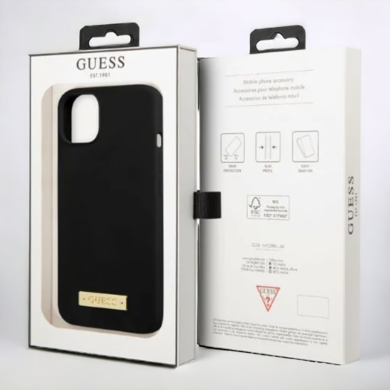 Silikonski ovitek Guess "Logo Plate" za iPhone 13 Pro Max/12 Pro Max z MagSafe tehnologijo (GUHMP13XSPLK)