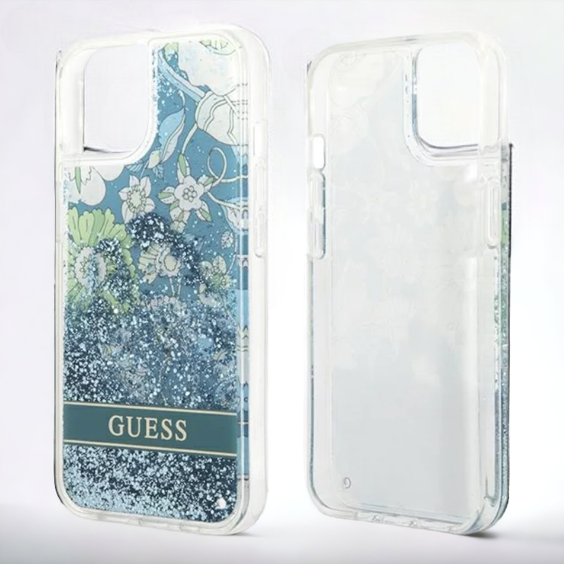 Ovitek Guess "Flower Liquid Glitter" za iPhone 13/14/15 (GUHCP13MLFLSN)
