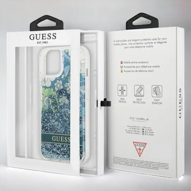Ovitek Guess "Flower Liquid Glitter" za iPhone 13/14/15 (GUHCP13MLFLSN)
