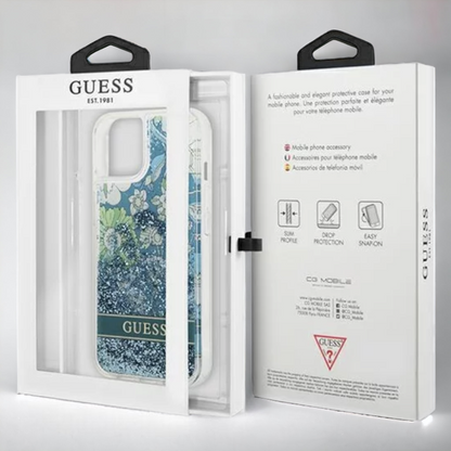 Ovitek Guess "Flower Liquid Glitter" za iPhone 13/14/15 (GUHCP13MLFLSN)
