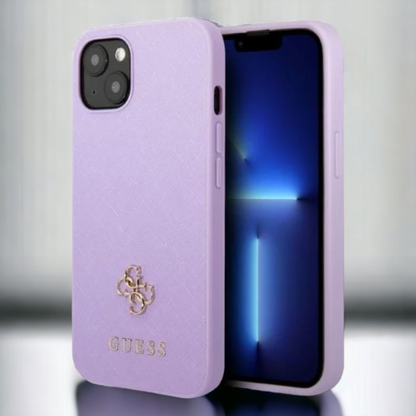 Ovitek Guess "purple mini 3D" za iPhone 13/14/15 (GUHCP13MPS4MU) – Vijolična / PC + TPU silikon + Ekološko usnje