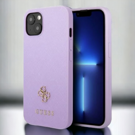 Ovitek Guess "purple mini 3D" za iPhone 13/14/15 (GUHCP13MPS4MU) – Vijolična / PC + TPU silikon + Ekološko usnje