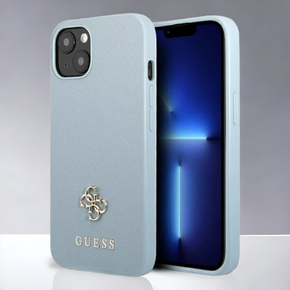 Ovitek Guess "blue mini 3D" za iPhone 13/14/15 (GUHCP13MPS4MB) – Svetlo modra / PC + TPU silikon + Ekološko usnje