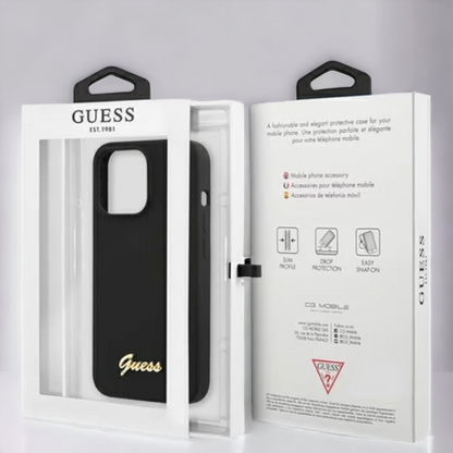 Ovitek Guess "Gold Logo" za iPhone 13/13 Pro s tehologijo MagSafe (GUHMP13LLSLMGBK)