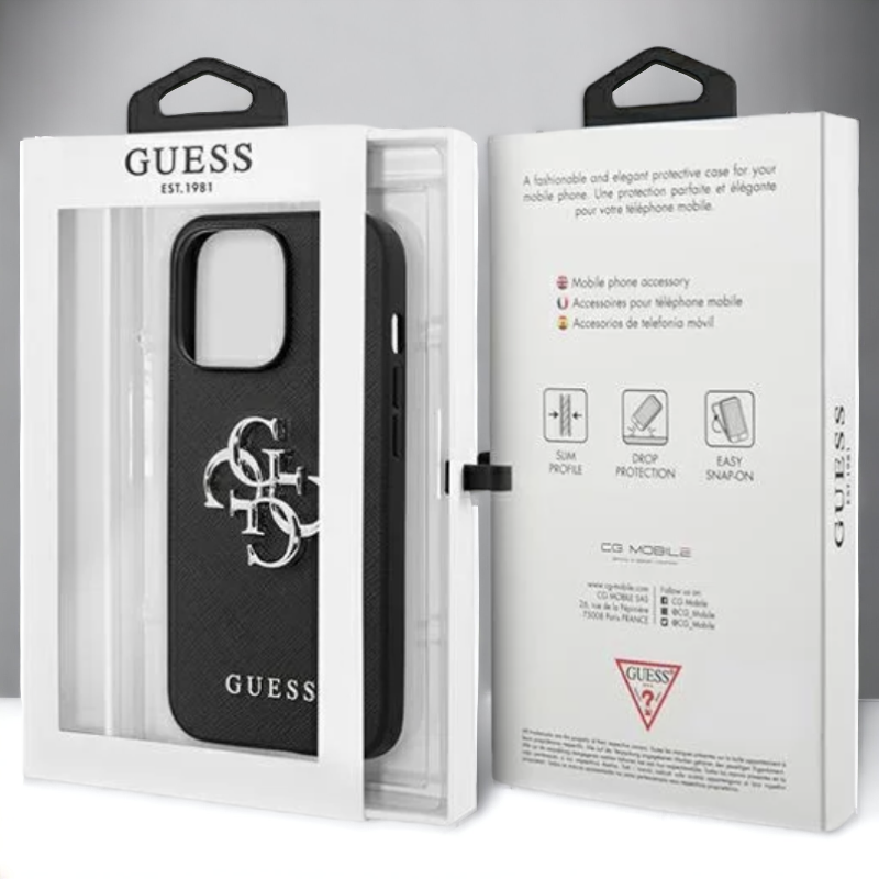 Ovitek Guess "Saffiano 4G Metal Logo" za iPhone 13/13 Pro (GUHCP13LSA4GSBK)