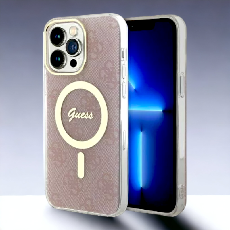 Ovitek Guess "pink 4G" za iPhone 13 Pro Max/12 Pro Max s tehologijo MagSafe (GUHMP13XH4STP) – Svetlo roza / PC + TPU sil
