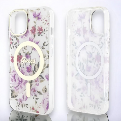 Ovitek Guess "Flower" za iPhone 14 Pro s tehologijo MagSafe (GUHMP14LHCFWST)