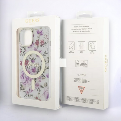Ovitek Guess "Flower" za iPhone 14 Pro s tehologijo MagSafe (GUHMP14LHCFWST)