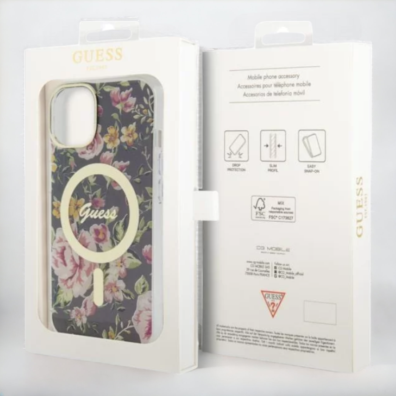 Ovitek Guess "Flower" za iPhone 14 Pro s tehologijo MagSafe (GUHMP14LHCFWSK)