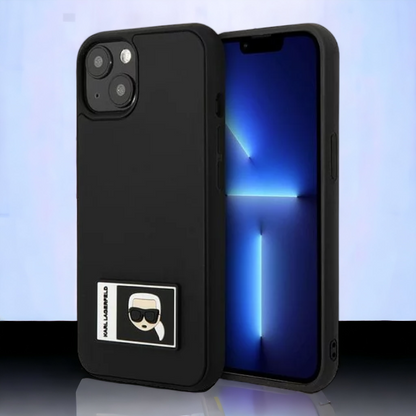 Ovitek Karl Lagerfeld "Icon" za iPhone 13/14/15 (KLHCP13M3DKPK) – Črna / PC + TPU silikon + Ekološko usnje