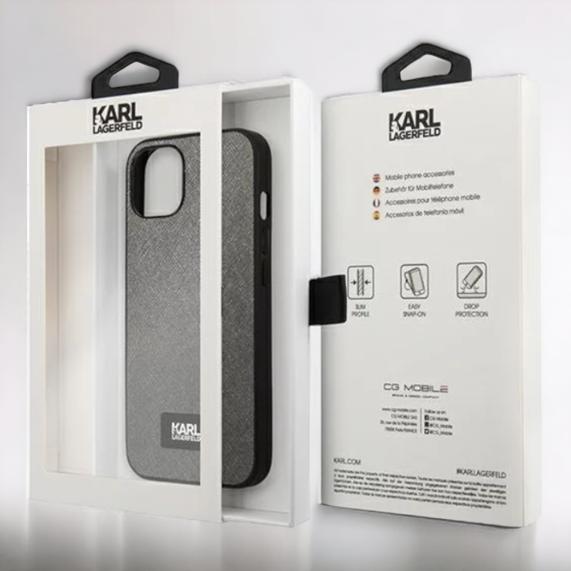 Ovitek Karl Lagerfeld "Saffiano Plaque - silver" za iPhone 13 Pro (KLHCP13LSFMP2DG)