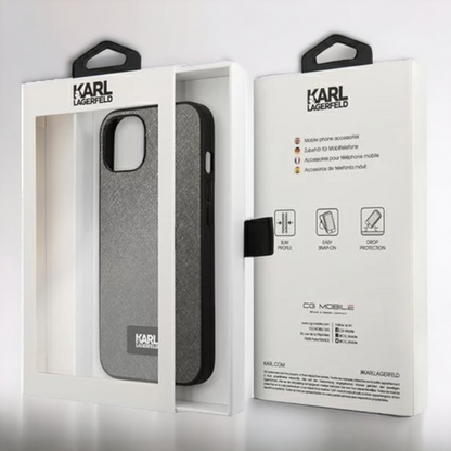 Ovitek Karl Lagerfeld "Saffiano Plaque - silver" za iPhone 13 Pro (KLHCP13LSFMP2DG)