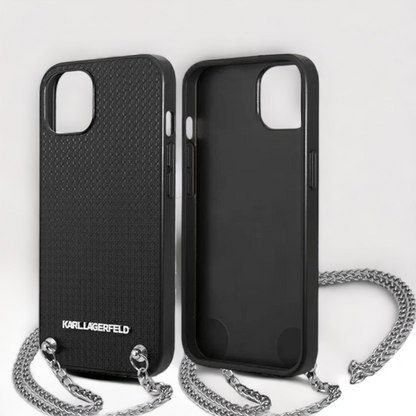 Ovitek Karl Lagerfeld "Leather Textured - Chain" za iPhone 13 Pro Max/12 Pro Max (KLHCP13XPMK)