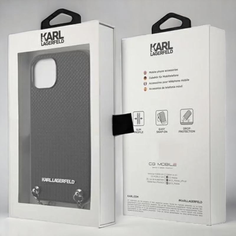 Ovitek Karl Lagerfeld "Leather Textured - Chain" za iPhone 13 Pro Max/12 Pro Max (KLHCP13XPMK)