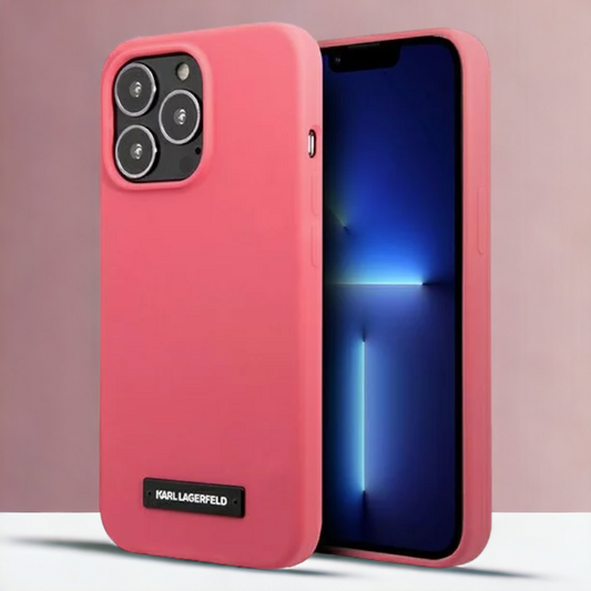 Ovitek Karl Lagerfeld "Saffiano Plaque - fuchsia" za iPhone 13 Pro (KLHCP13LSLMP1PI) – Roza / Silikon