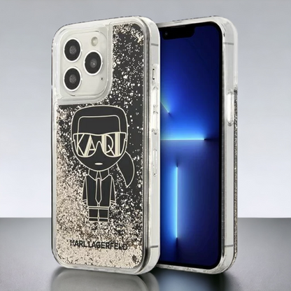 Ovitek Karl Lagerfeld "Liquid gold Glitter Gatsby" za iPhone 13 Pro Max/12 Pro Max (KLHCP13XLGGKBK) – Črna / PC + TPU si