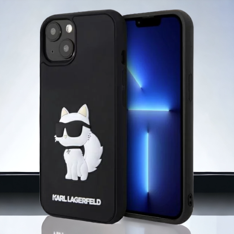 Silikonski ovitek Karl Lagerfeld " Rubber Choupette 3D" za iPhone 14 (KLHCP14S3DRKHNK) – Črna / TPU silikon