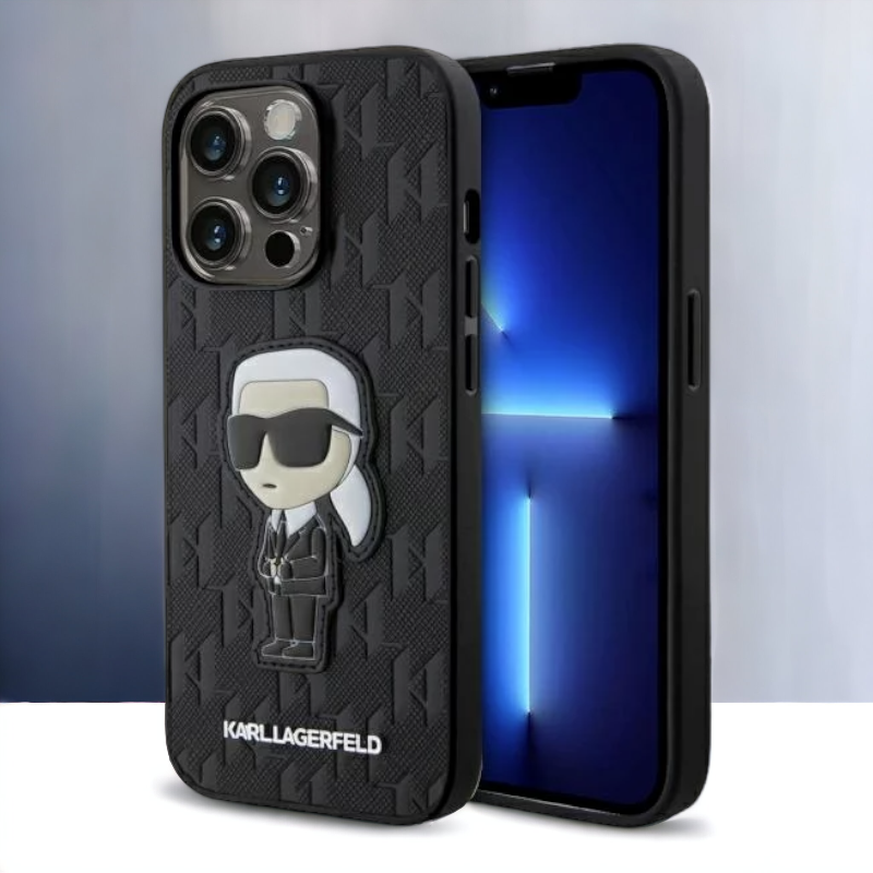 Ovitek Karl Lagerfeld "Saffiano Monogram Karl" – Črna / PC + TPU silikon