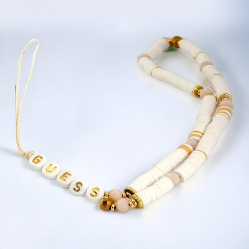 Pašček za telefon Guess "white - Heishi Beads" (GUSTPEARW) – Bela