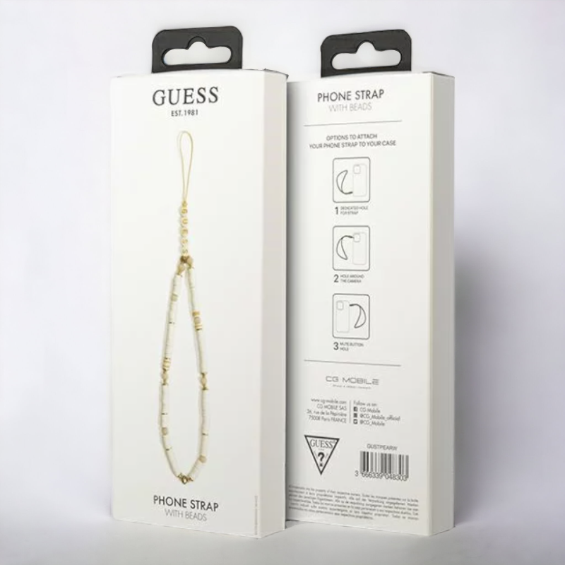 Pašček za telefon Guess "white - Heishi Beads" (GUSTPEARW)