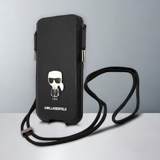 Torbica Karl Lagerfeld "Saffiano Ikonik Karl`s " - 6,7'' (KLHCP12LOPHKMK) – Črna / Ekološko usnje + PC