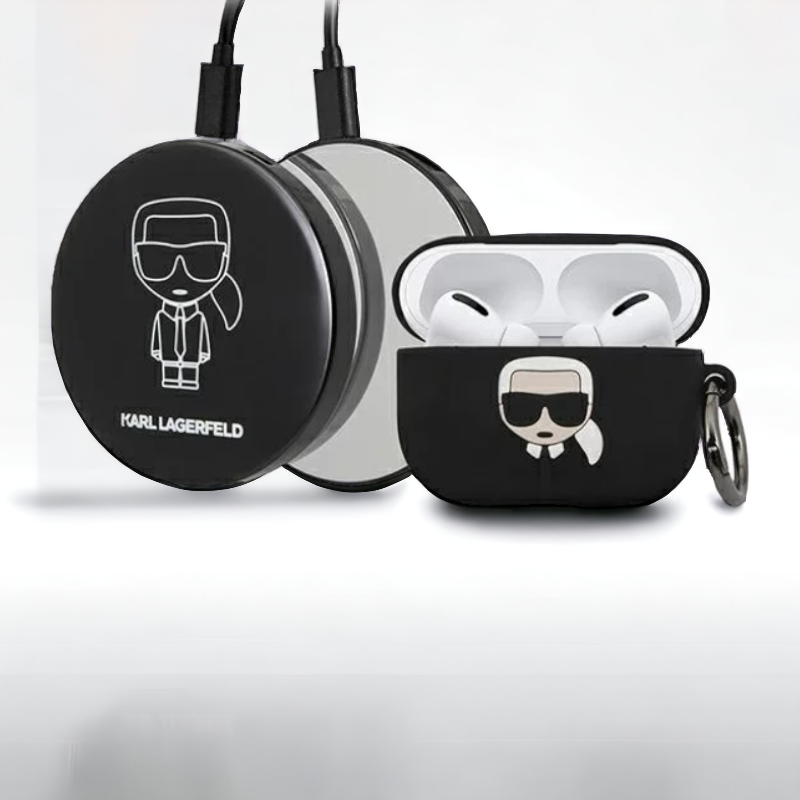 Komplet Karl Lagerfeld - ovitek za slušalke AirPods Pro in polnilna postaja (KLBPPBOAPK)
