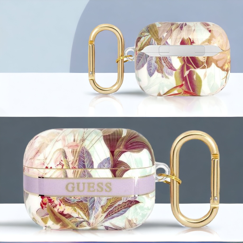 Original Guess etui "purple Flower Strap" za slušalke AirPods 3 (GUA3HHFLU) – Pastelno vijolična