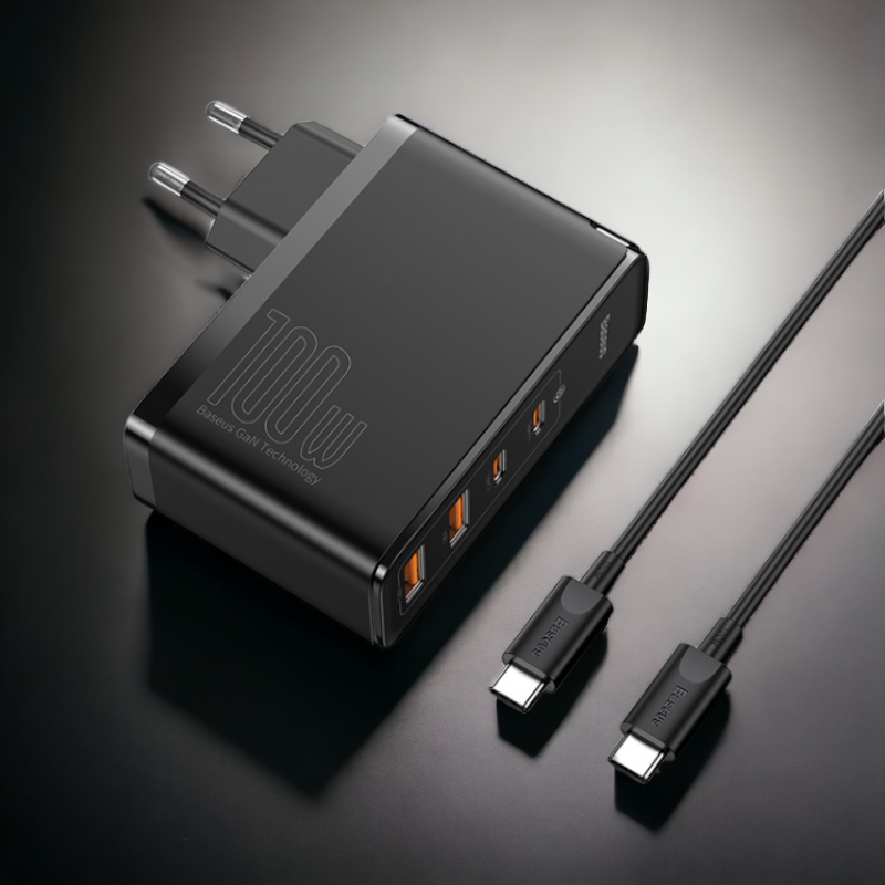 Komplet Hišni polnilec "GaN 2 Pro" za hitro polnjenje in kabel USB C - 100W – Baseus – Črna