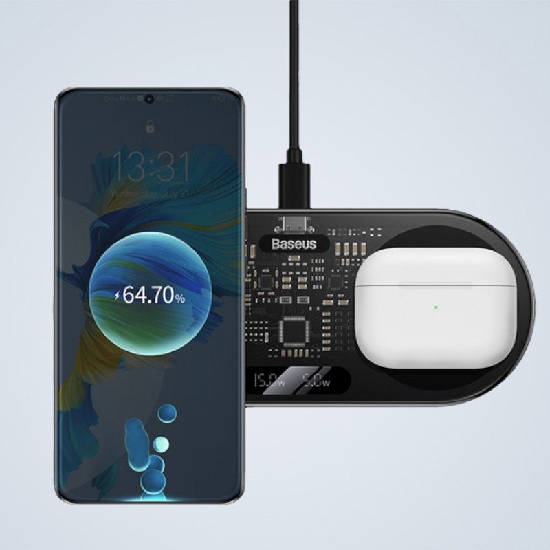 Brezžični polnilec 2 v 1 z LED zaslonom - 20W – Baseus