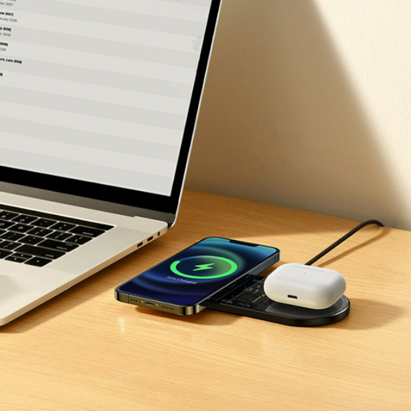 Brezžični polnilec 2 v 1 z LED zaslonom - 20W – Baseus – Črna