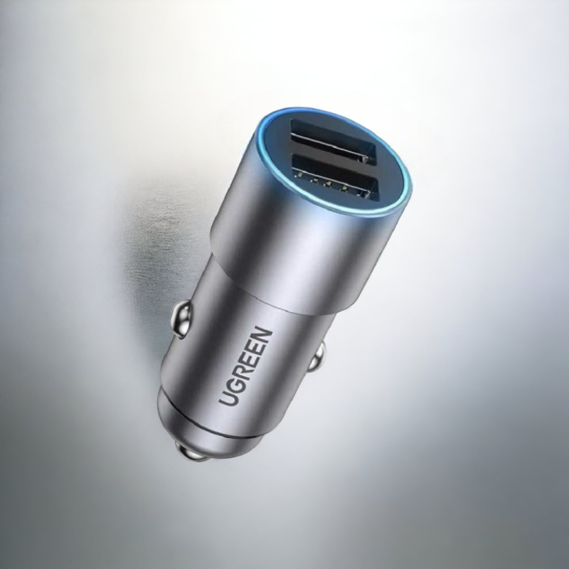 Avto polnilni adapter za hitro polnjenje "Dual USB" 24W – Ugreen – Siva