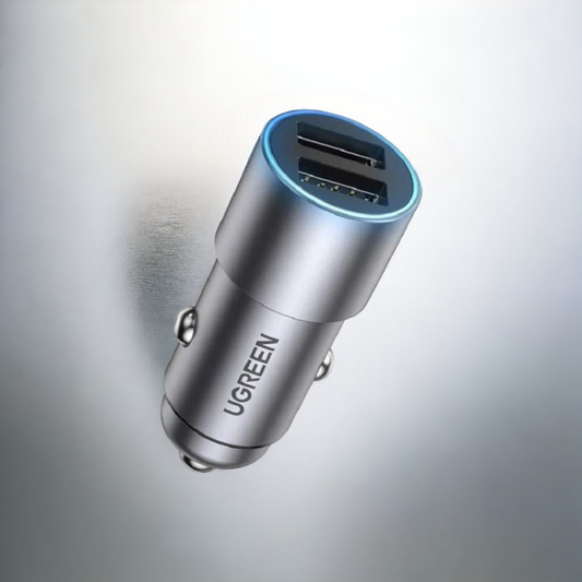 Avto polnilni adapter za hitro polnjenje "Dual USB" 24W – Ugreen – Siva