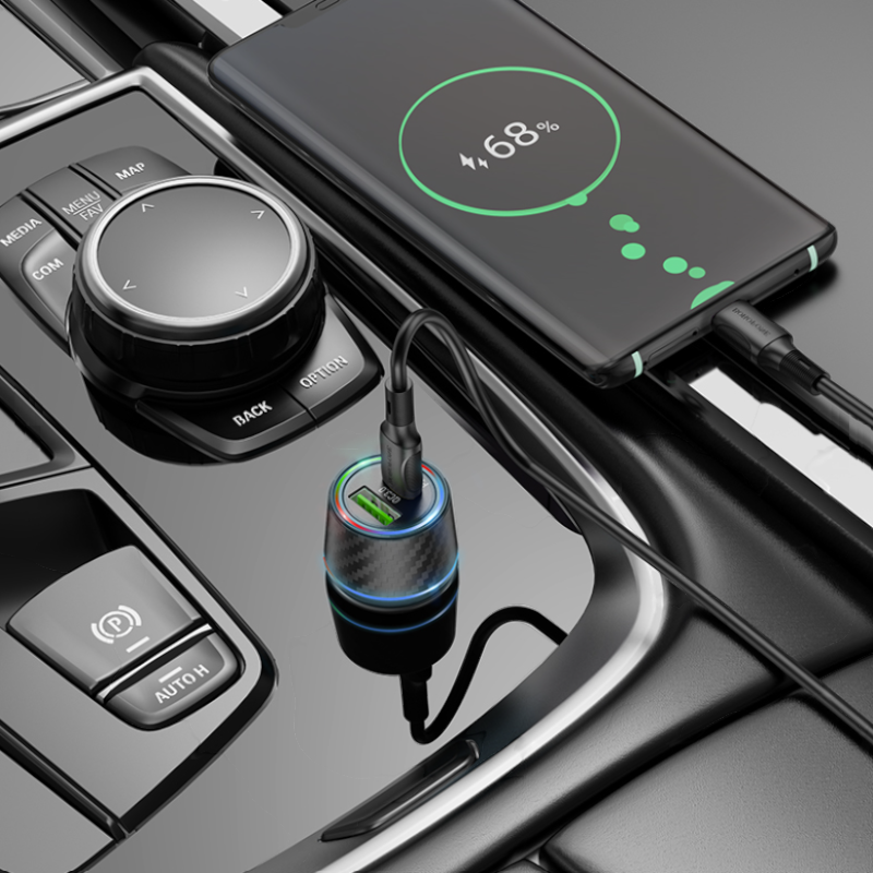 Avto polnilni adapter s kablom USB C za hitro polnjenje 48W – Borofone – Črna