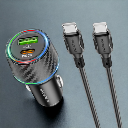 Avto polnilni adapter s kablom USB C za hitro polnjenje 48W – Borofone