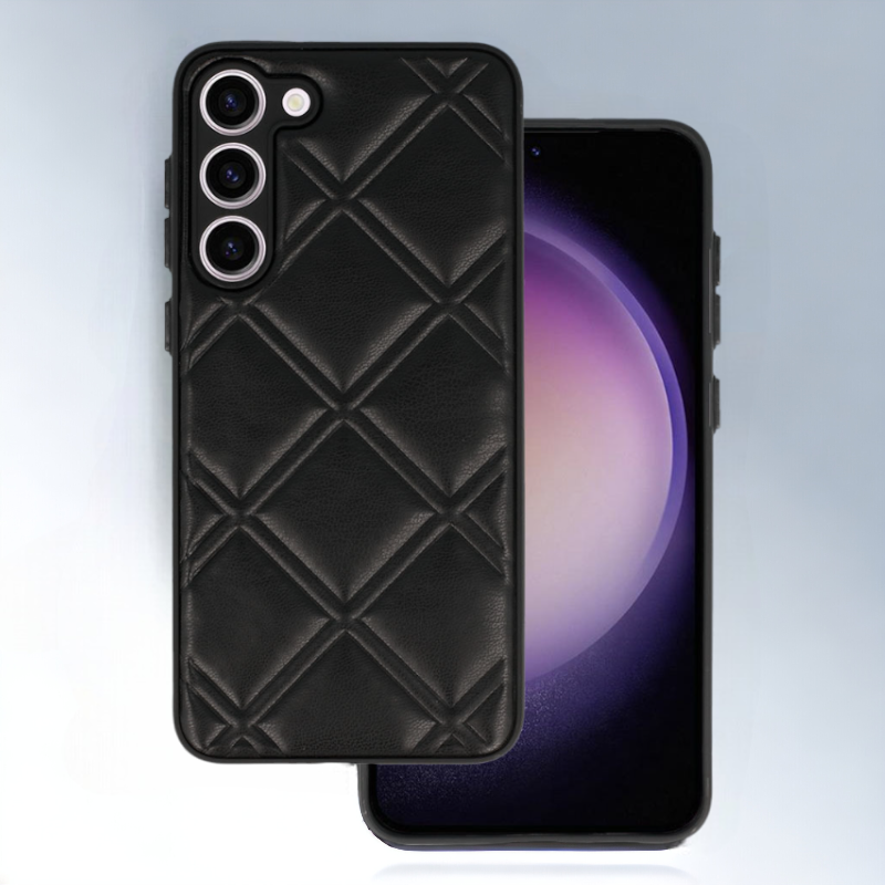 Silikonski ovitek "Checkered Leather 3D" za Samsung Galaxy S23 - črna – Infostyle – Črna / PU usnje + PC