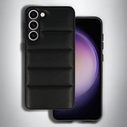 Silikonski ovitek "Striped Leather 3D" za Samsung Galaxy S23 - črna – Infostyle – Črna / PU usnje + PC