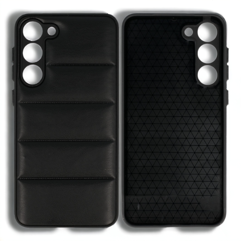 Silikonski ovitek "Striped Leather 3D" za Samsung Galaxy S23 - črna – Infostyle