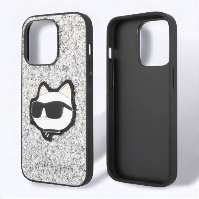Ovitek Karl Lagerfeld "Glitter Choupette - silver" za iPhone 14 Pro Max (KLHCP14XG2CPS)