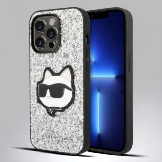 Ovitek Karl Lagerfeld "Glitter Choupette - silver" za iPhone 14 Pro Max (KLHCP14XG2CPS) – Srebrna / PC + TPU silikon