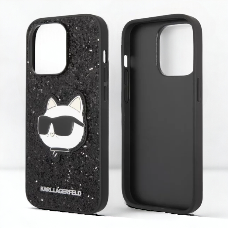 Ovitek Karl Lagerfeld "Choupette - black glitter" za iPhone 14 Plus/15 Plus (KLHCP14MG2CPK)