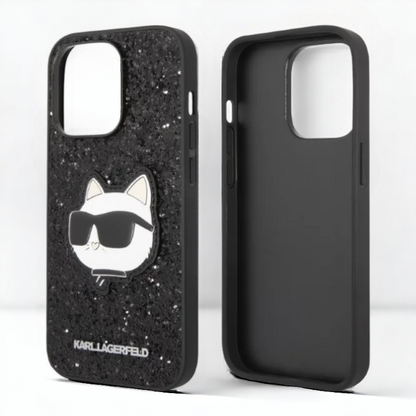 Ovitek Karl Lagerfeld "Choupette - black glitter" za iPhone 14 Plus/15 Plus (KLHCP14MG2CPK)