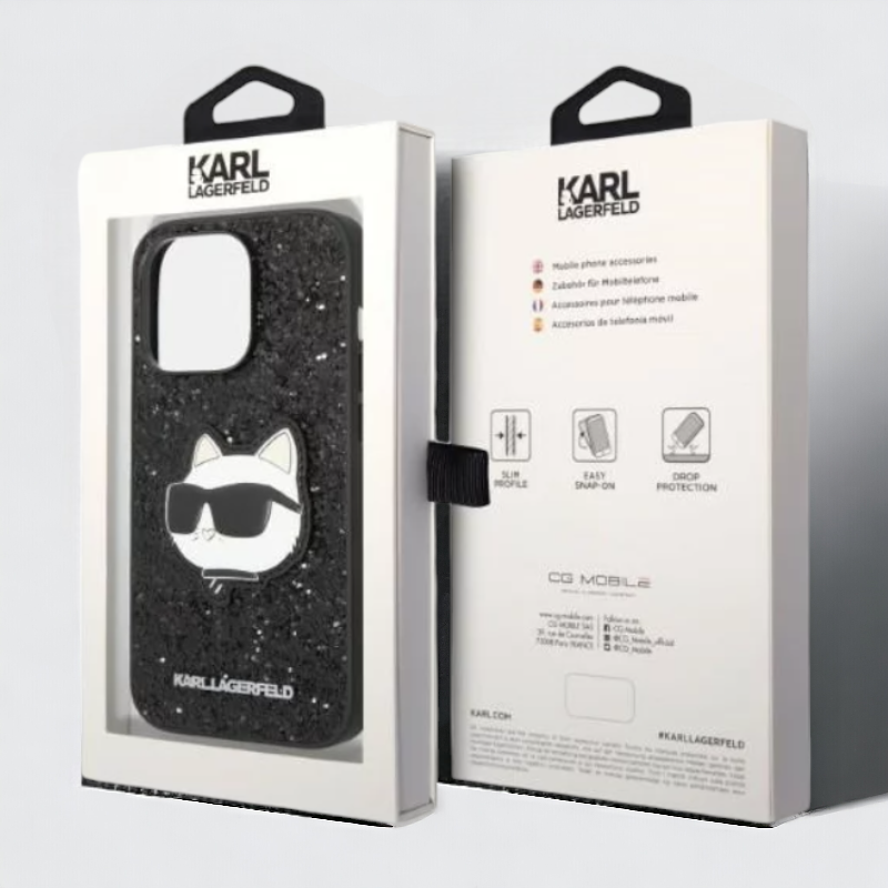 Ovitek Karl Lagerfeld "Glitter Choupette - black" za iPhone 14 Pro (KLHCP14LG2CPK)