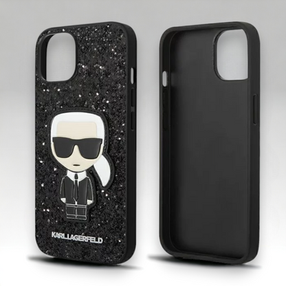 Ovitek Karl Lagerfeld "Iconic Karl - black glitter flakes" za iPhone 14 Plus/15 Plus (KLHCP14MGFKPK)