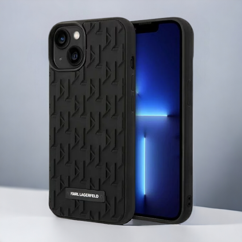 Ovitek Karl Lagerfeld "3D monogram - black " za iPhone 13/14/15 (KLHCP14SRUPKLPK) – Črna / TPU silikon