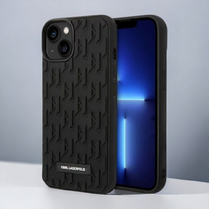Ovitek Karl Lagerfeld "3D monogram - black " za iPhone 13/14/15 (KLHCP14SRUPKLPK) – Črna / TPU silikon