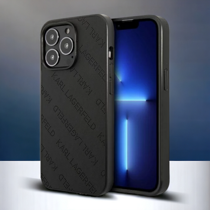Ovitek Karl Lagerfeld "black" za iPhone 13 Pro Max/12 Pro Max (KLHCP13XPTLK) – Črna / PC + TPU silikon + Ekološko usnje