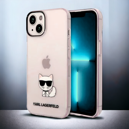 Ovitek Karl Lagerfeld "Choupette body - pink transparent" za iPhone 13/14/15 (KLHCP14SCTTRI) – Svetlo roza / PC + TPU si