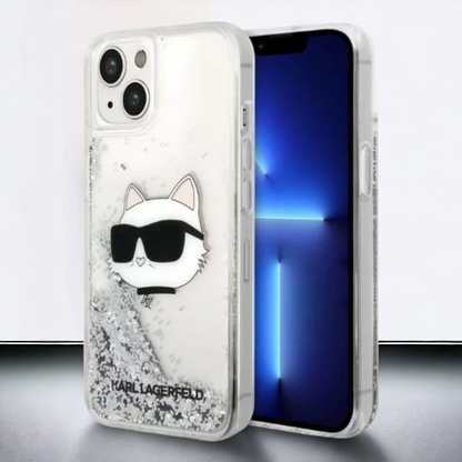 Ovitek Karl Lagerfeld "Choupette - silver glitter" za iPhone 13/14/15 (KLHCP14SLNCHCS) – Srebrna / PC + TPU silikon